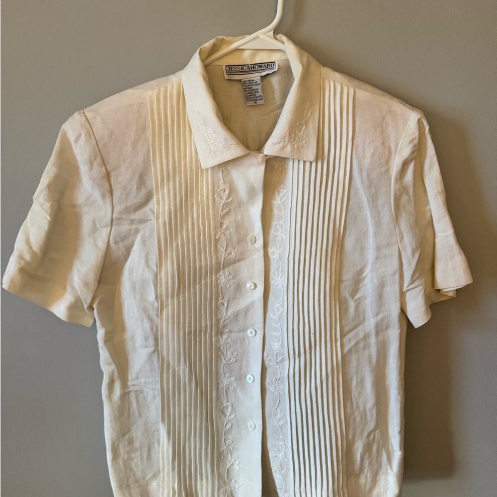 Vintage Jessica Howard Cream Short Sleeve Women’s blouse